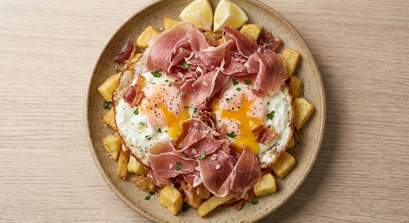 Ous estrellats amb pernil