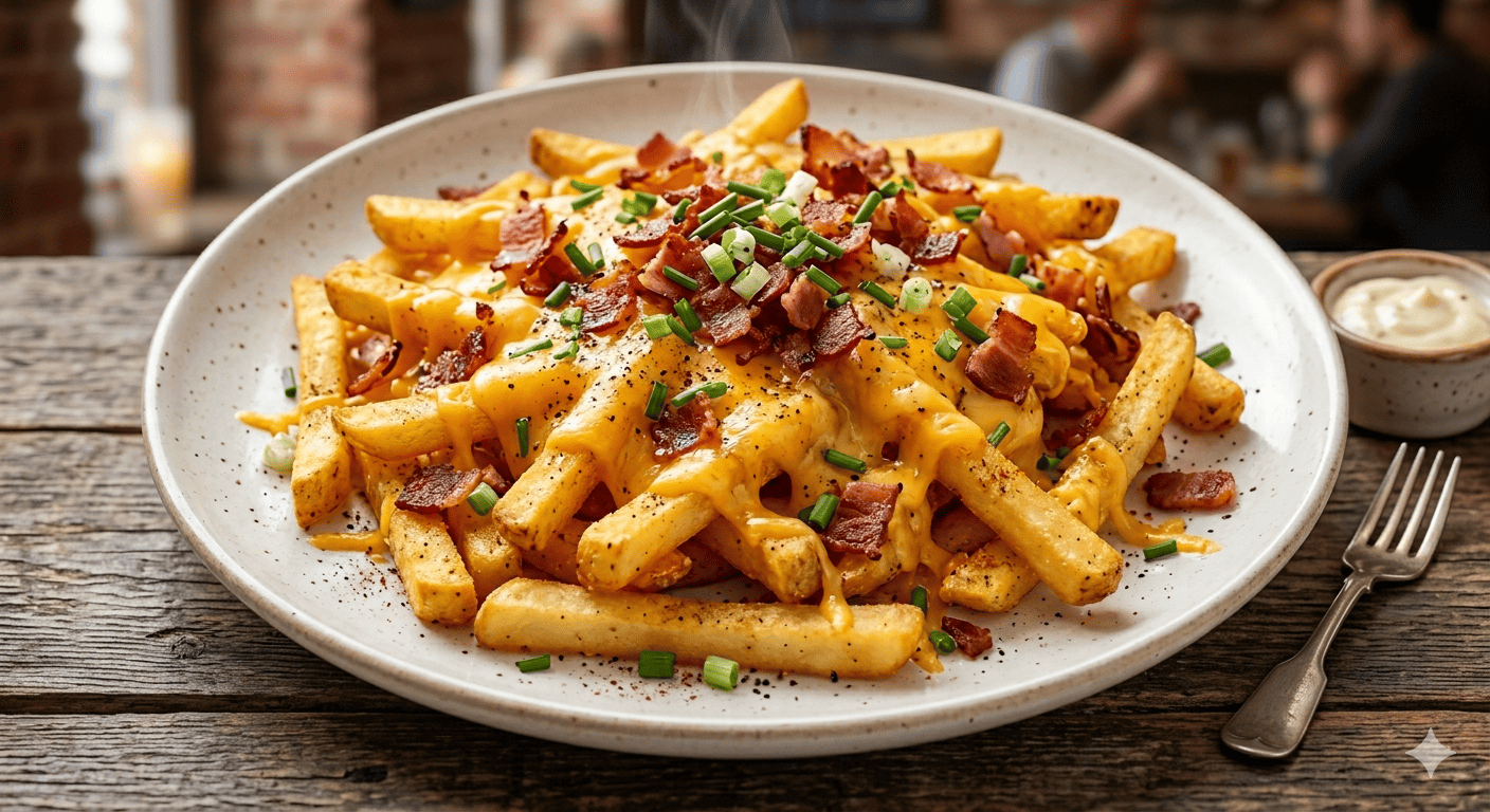 Patates fregides amb bacó i cheddar